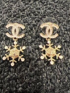 CHANEL Gold-Tone CC Snowflake Drop Earrings